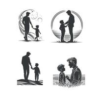 fathers day with fathers and children silhouettes design template illustration vector