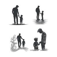 fathers day with fathers and children silhouettes design template illustration vector