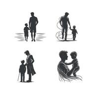 fathers day with fathers and children silhouettes design template illustration vector