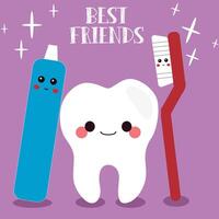 Cartoon dental care concept. Illustration of best friends toothbrush and toothpaste vector