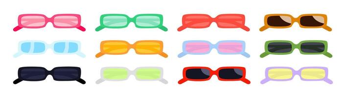 Trendy Y2K style Summer Sunglasses small rectangle forms set vector