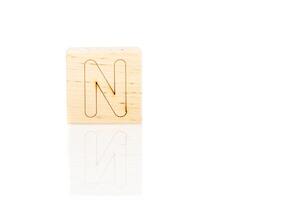 Wooden cubes with letters N on a white background photo