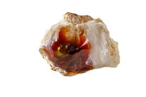 Macro mineral stone fiery Agate on a white background photo