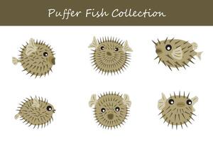 puffer fish collection. puffer fish in different poses. vector