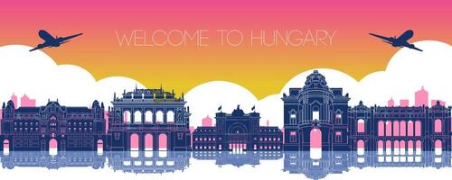 Hungary famous landmark silhouette style vector