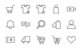 E-commerce icon set. Containing payment, delivery, buy, coupon, bag, and retail icons. Thin icon collection. vector