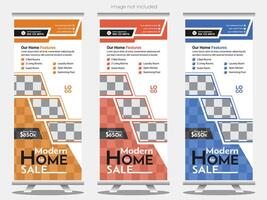 Real state roll up banner design in three color combo vector