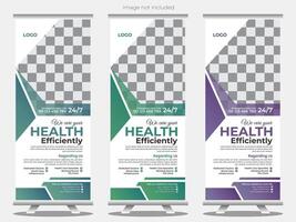 Medical or clinic rollup banner design in three color combo vector