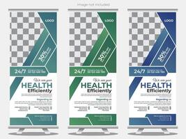 Medical or clinic rollup banner design in three color combo vector