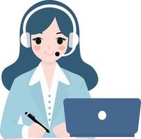 woman call center attendant, helps support stores and websites, illustration vector