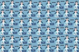 woman call center attendant, helps support stores and websites, pattern vector