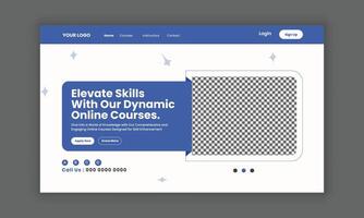 LMS website landing page or education landing page, course sale landing page, website homepage for online learning, website hero section banner design template. web banner design. vector