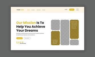 LMS website landing page or education landing page, course sale landing page, website homepage for online learning, website hero section banner design template. web banner design. vector