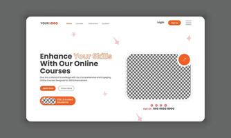 LMS website landing page or education landing page, course sale landing page, website homepage for online learning, website hero section banner design template. web banner design. vector