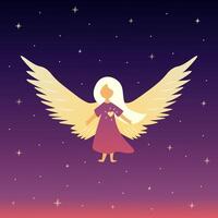 niña ángel en estrellado noche cielo. plano vector
