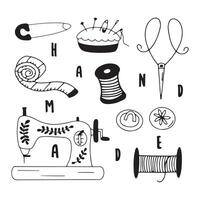 Set of elements for sewing. doodle illustration vector