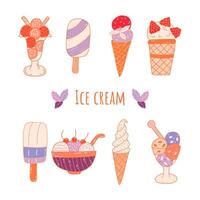 Set of different ice cream. colorful doodle vector