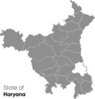 haryana mapa con gris llenar color en blanco antecedentes. ubicación mapa con distrito frontera línea y Delhi en blanco ataque, un estado en norte India editar ilustración ex parte de Punjab vector