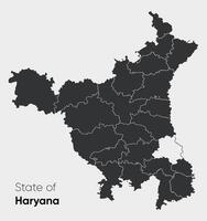 haryana mapa en blanco antecedentes. ubicación mapa de Hariana, un estado en norte India con blanco golpes para distritos vector