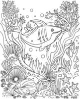 Marine Life ,Ocean,Underwater Landscape,Coloring page vector