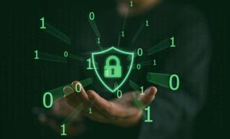 Cybersecurity concept, encryption and user privacy security, secure internet access Future technology and cybernetics, internet security, screen with padlock, internet network security, system protect photo