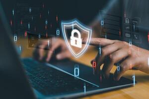 User privacy security and encryption, Technology Cybersecurity internet network concept, secure internet access Future technology and cybernetics, internet security, screen with padlock, antivirus photo