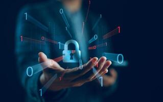Cybersecurity concept, user privacy security and encryption, secure internet access Future technology and cybernetics, screen padlock. Internet network data protection, anti hacker, cybercrime photo