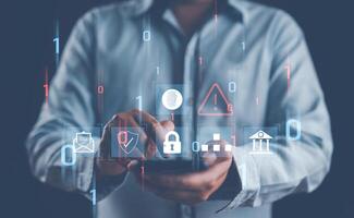 Cybersecurity concept, user privacy security and encryption, secure internet access Future technology, screen padlock. Internet network data protection, anti hacker, cybercrime,bank photo