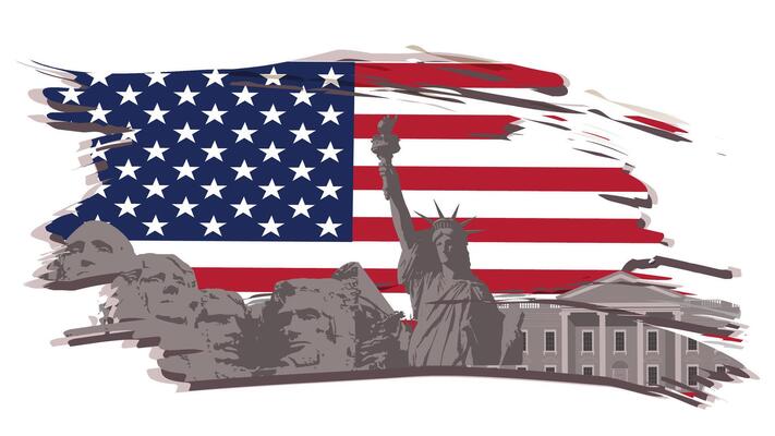 Landmarks on the US flag. Used for decoration, advertising design, websites or publications, banners, posters and brochures.