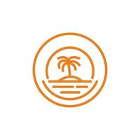 a palm tree and a beach in a circle vector