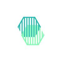 a logo with a hexagon shape and a green and blue color vector