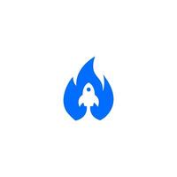 a blue fire logo with a rocket on it vector