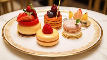 Food, dessert and hospitality, sweet desserts in restaurant a la carte menu, English countryside exquisite cuisine, culinary art and fine dining photo