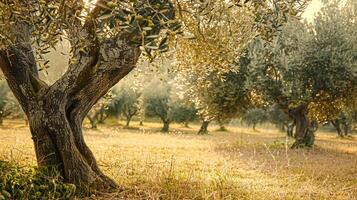 Olive grove, olive trees nature landscape, olive oil commercial produce, food industry and retail photo