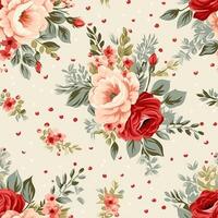 Seamless pattern, tileable floral country holiday print with roses, dots and flowers for wallpaper, wrapping paper, scrapbook, fabric and polka dot roses product design photo