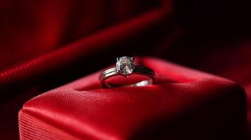 Jewellery, proposal and holiday gift, diamond engagement ring as symbol of love, romance and commitment photo