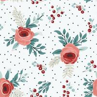 Seamless pattern, tileable Christmas holiday floral, country flowers dots print, English countryside roses for wallpaper, wrapping paper, scrapbook, fabric and product design photo