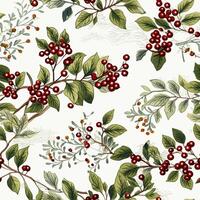 Seamless pattern, tileable modern botanical Christmas holiday, country berry dots print for wallpaper, wrapping paper, scrapbook, fabric and product design photo