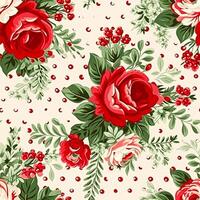 Seamless pattern, tileable Christmas holiday floral, country flowers dots print, English countryside roses for wallpaper, wrapping paper, scrapbook, fabric and product design photo