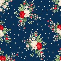 Seamless pattern, tileable Christmas holiday floral, country flowers dots print, English countryside roses for wallpaper, wrapping paper, scrapbook, fabric and product design photo