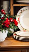 Dishware and crockery set for winter holiday family dinner, Christmas homeware decor for holidays in the English country house, gift set and home styling photo