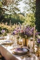 Wedding tablescape, elegant formal dinner table setting, table scape with lavender decoration for holiday party event celebration, photo