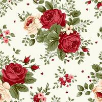 Seamless pattern, tileable floral country holiday print with roses, dots and flowers for wallpaper, wrapping paper, scrapbook, fabric and polka dot roses product design photo