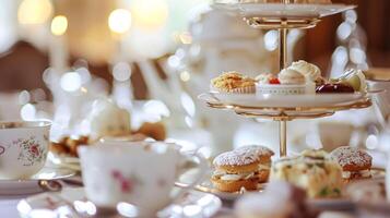 Delightful afternoon tea with cakes and pastries photo