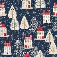 Seamless pattern, tileable Christmas holiday night country snow dots print, English countryside cottage for wallpaper, wrapping paper, scrapbook, fabric and product design photo