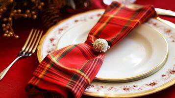 Holiday table decor, Christmas holidays celebration, tablescape and dinner table setting, English country decoration and home styling photo