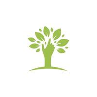 a hand is reaching up to a tree with leaves vector