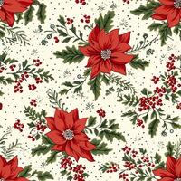 Seamless pattern, tileable Christmas holiday floral country dots print, English countryside flowers for wallpaper, wrapping paper, scrapbook, fabric and product design photo