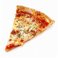 Pizza slice isolated on white background, online delivery from pizzeria, take away and fast food photo