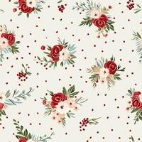 Seamless pattern, tileable Christmas holiday floral, country flowers dots print, English countryside roses for wallpaper, wrapping paper, scrapbook, fabric and product design photo